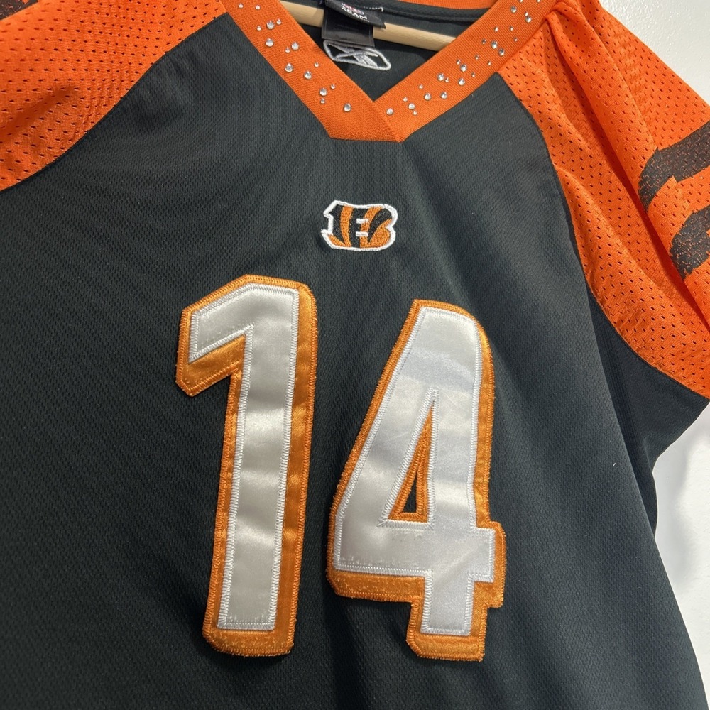 NFL‎ Cincinnati Bengals BLING LACE UP JERSEY SHIRT WOMEN'S Large #14 Dalton - Picture 2 of 11